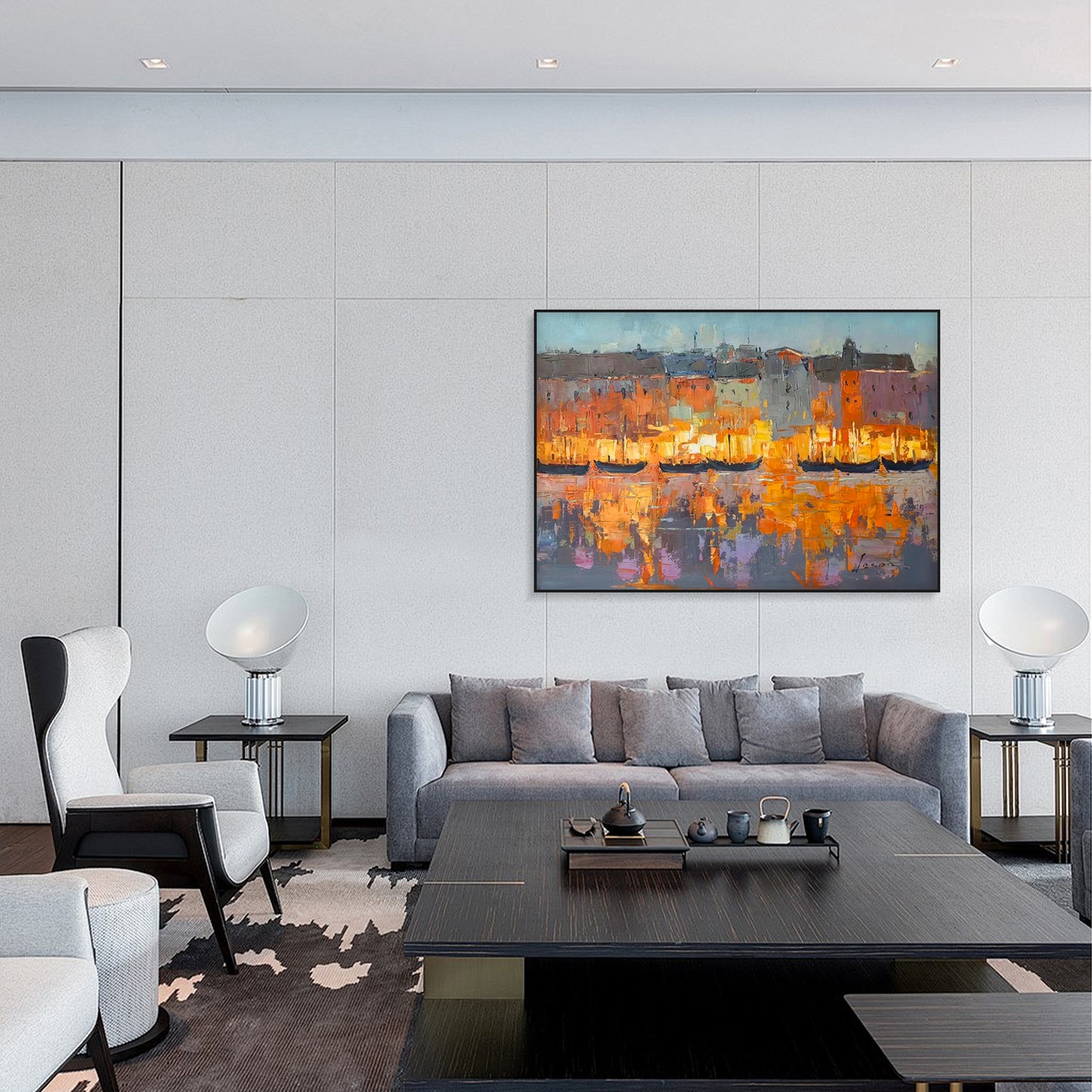 LANDSCAPE PAINTING, COASTAL BRIGHT LIGHTS, HAND-PAINTED CANVAS