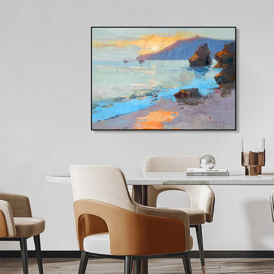 LANDSCAPE PAINTING, AFTERGLOW, HAND-PAINTED CANVAS