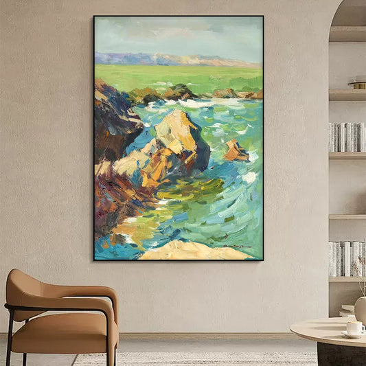 LANDSCAPE PAINTING, ROCKS LOOKOUT, HAND-PAINTED CANVAS