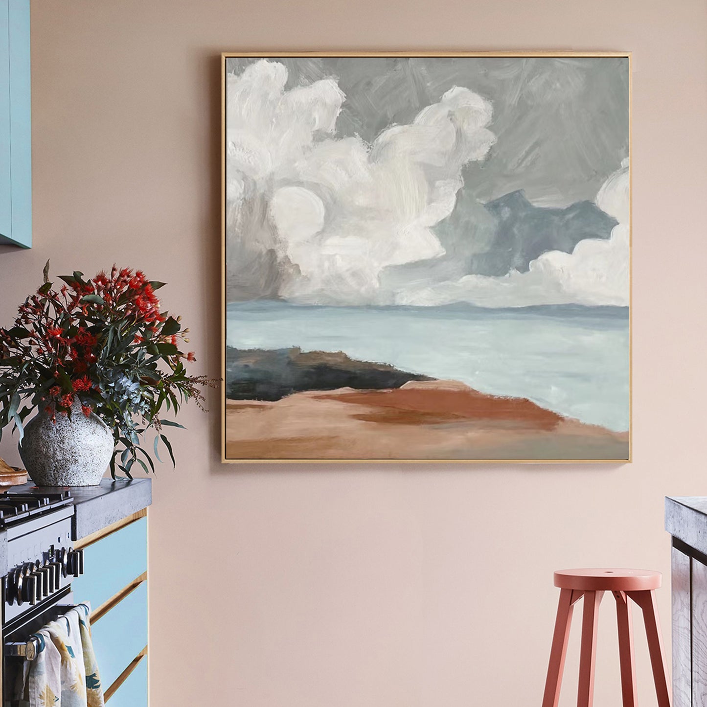 COASTAL, DARK CLOUDS AND SEA, HAND-PAINTED CANVAS
