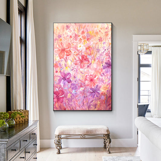 FLOWER PAINTING, PINK BLOOM, HAND-PAINTED CANVAS