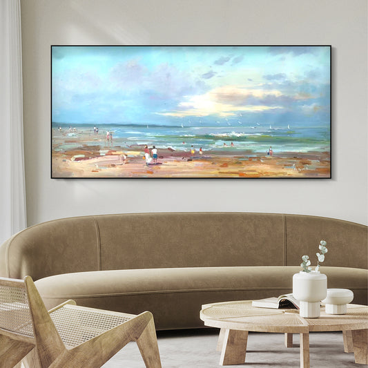 LANDSCAPE PAINTING, BEACHFRONT, HAND-PAINTED CANVAS