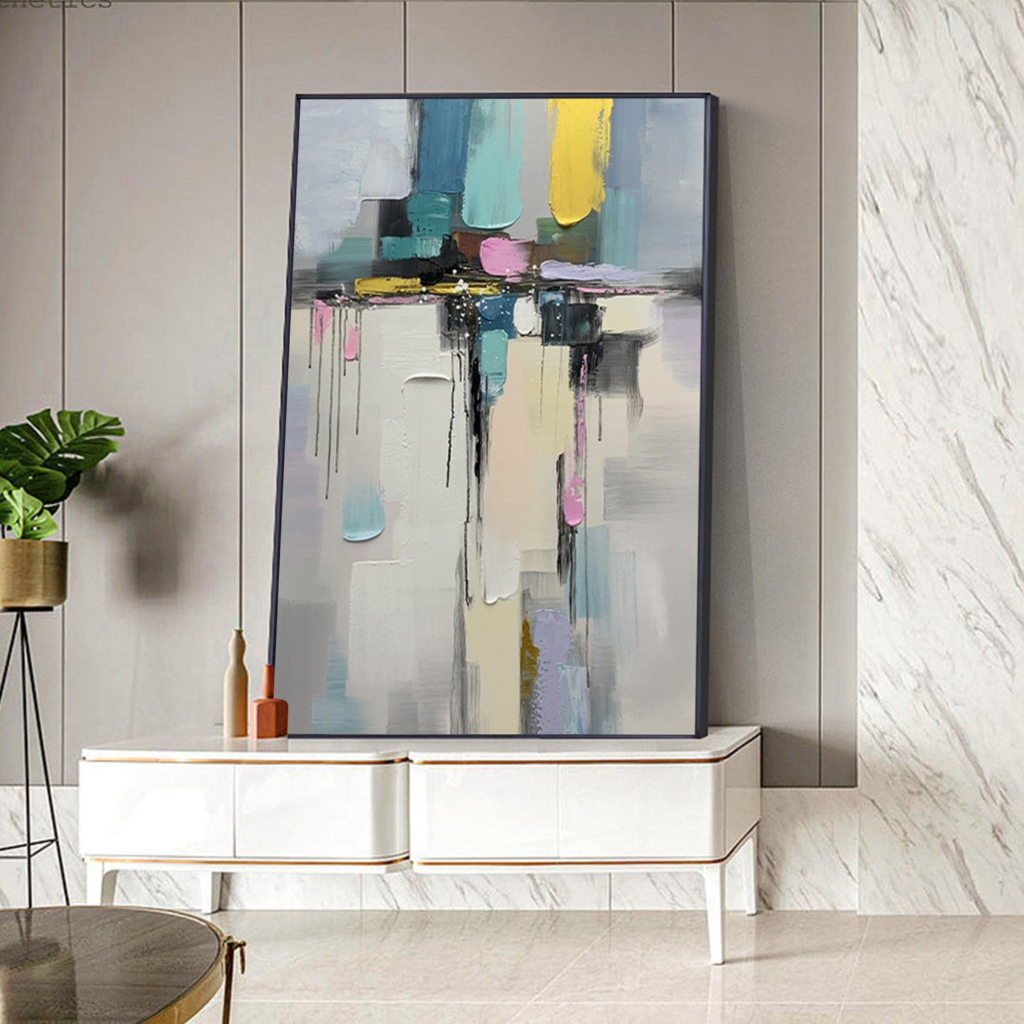 ABSTRACT PAINTING, MODEN LIFE, HAND-PAINTED CANVAS
