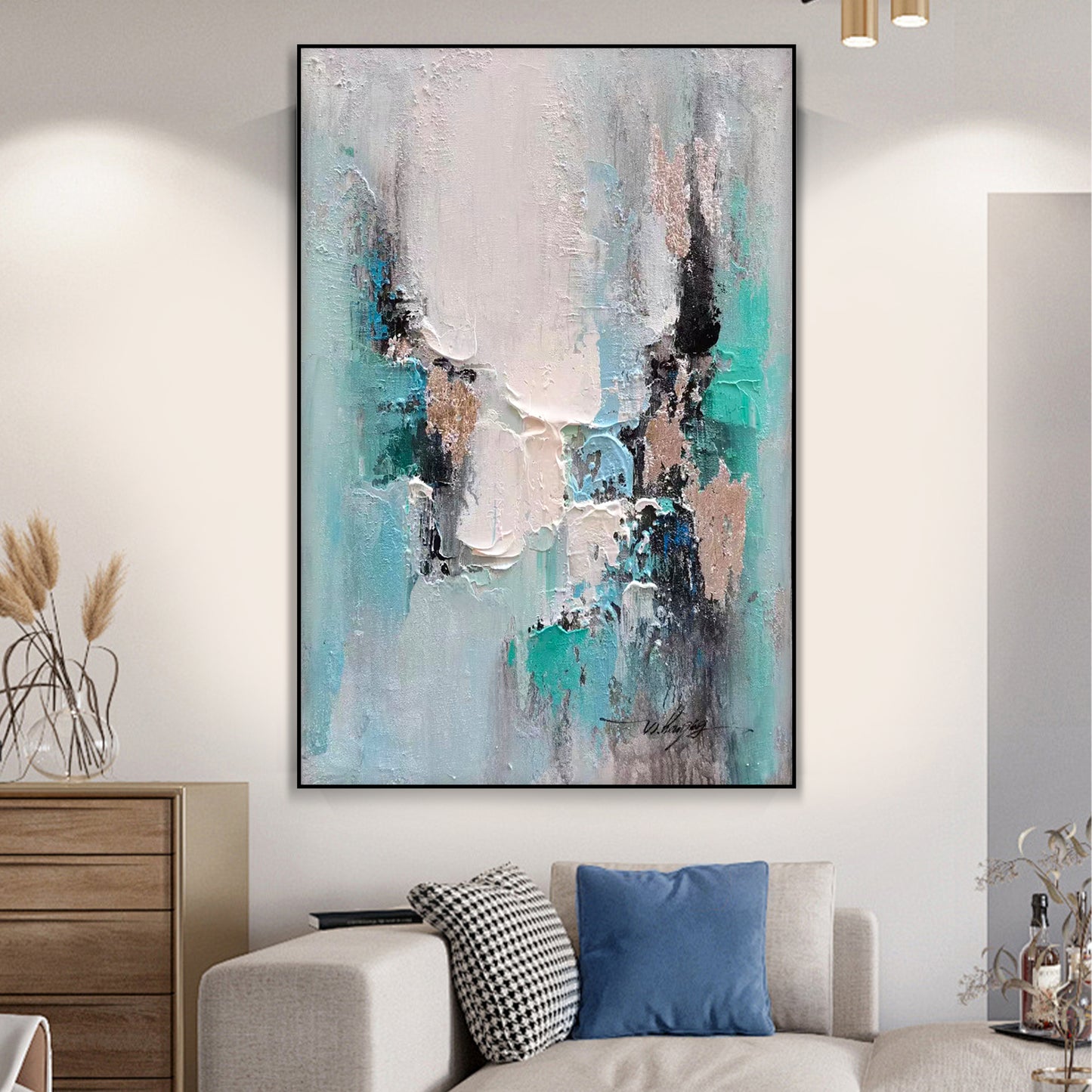 ABSTRACT PAINTING,MOUNTAIN HILL, HAND-PAINTED CANVAS