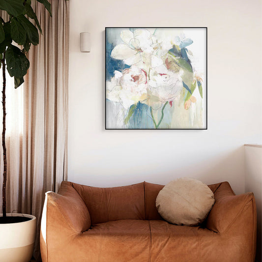 FLOWER PAINTING, WHITE FLOWER BLOOM, HAND-PAINTED CANVAS