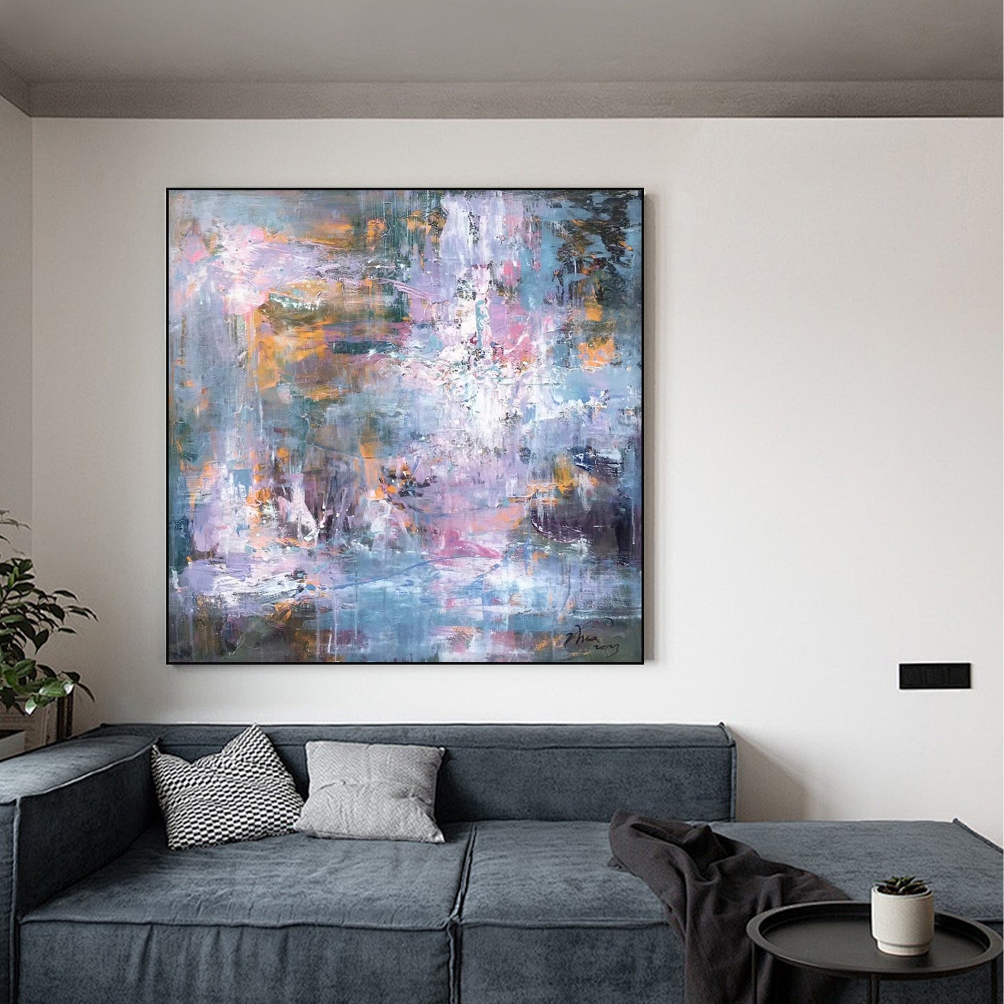 ABSTRACT PAINTING, CHAOS, HAND-PAINTED CANVAS