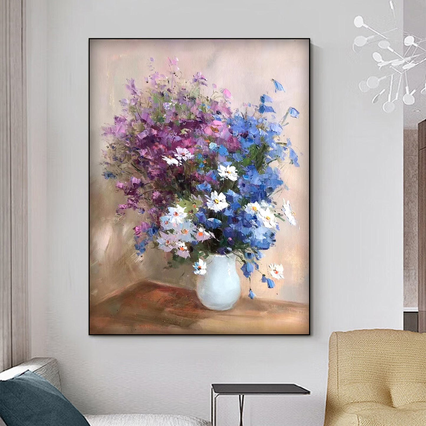 FLOWER PAINTING, CLASS PURPLE BLOOM, HAND-PAINTED CANVAS