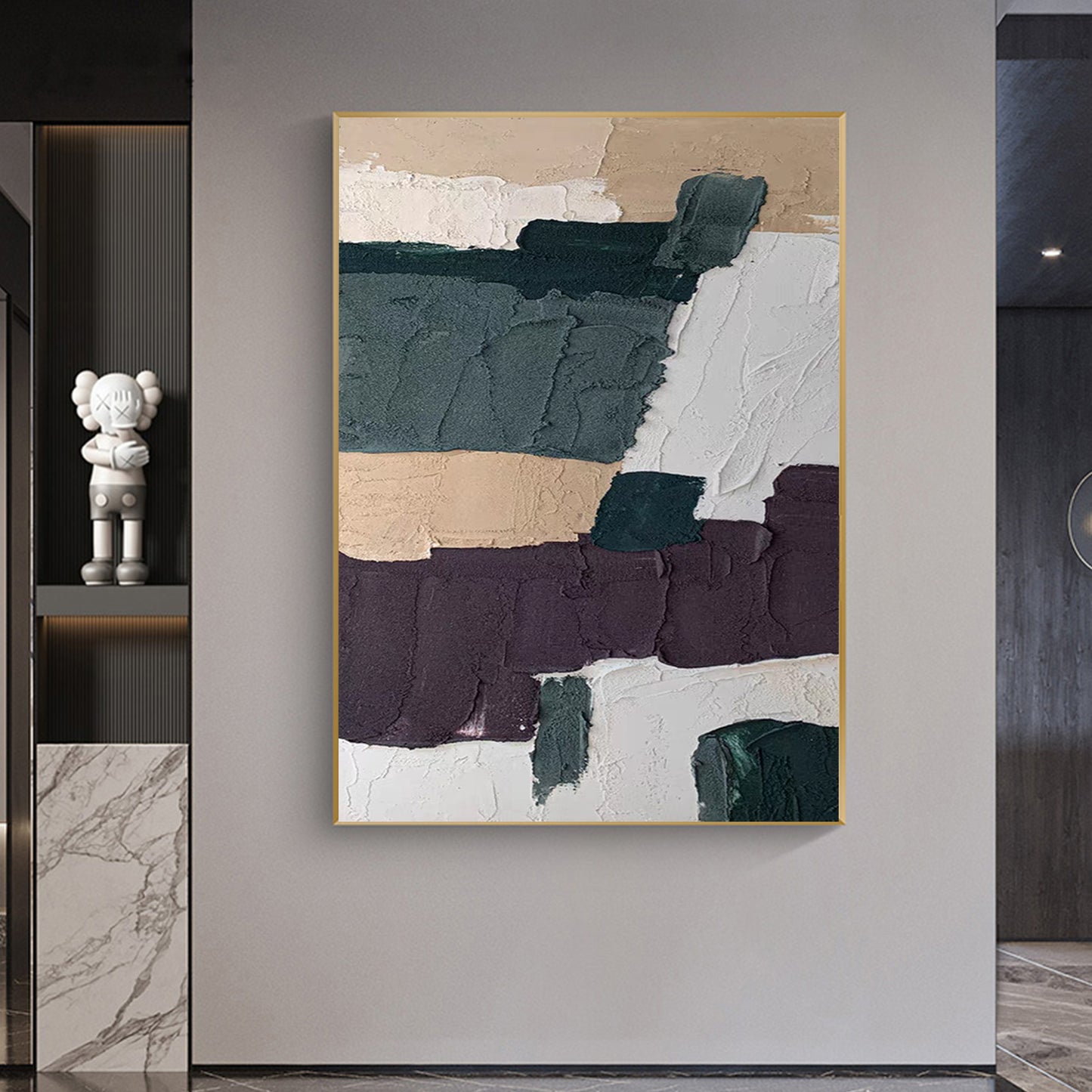 MINIMALIST PAINTING, THICK TEXTURE NAVY AND BROWN, HAND-PAINTED CANVAS