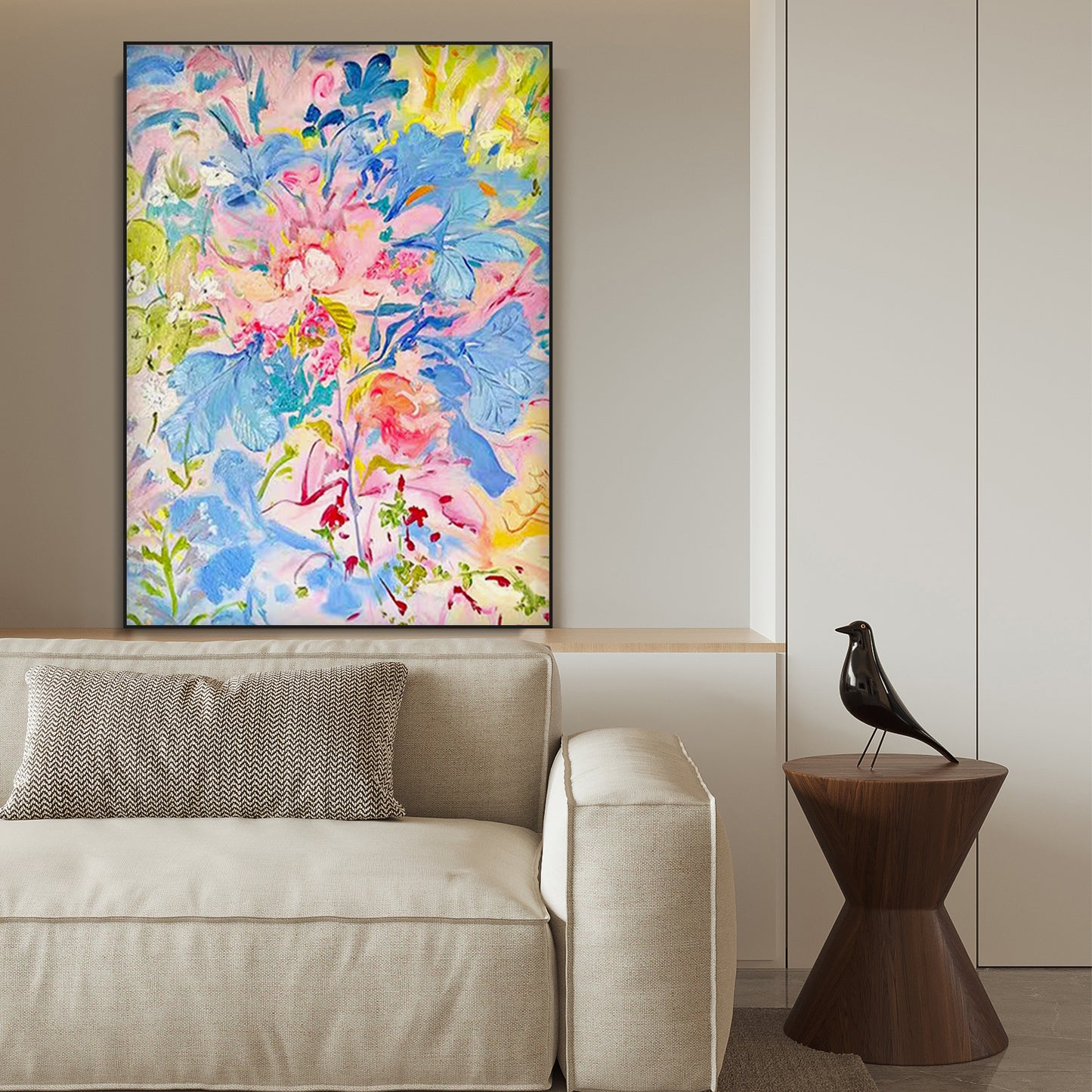 FLOWER PAINTING, COLORFUL BLOOM, HAND-PAINTED CANVAS