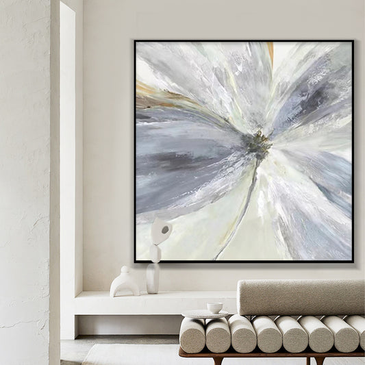 FLOWER PAINTING,NAVY BLUE BLOOM, HAND-PAINTED CANVAS