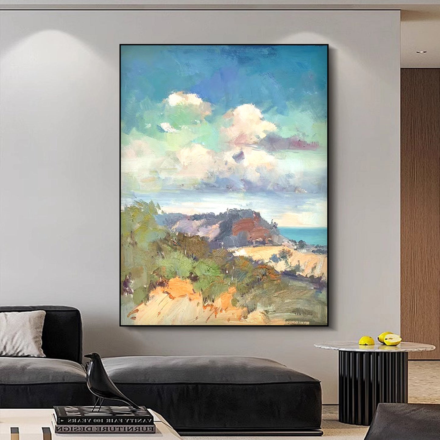LANDSCAPE PAINTING, BEACH SCENERY, HAND-PAINTED CANVAS