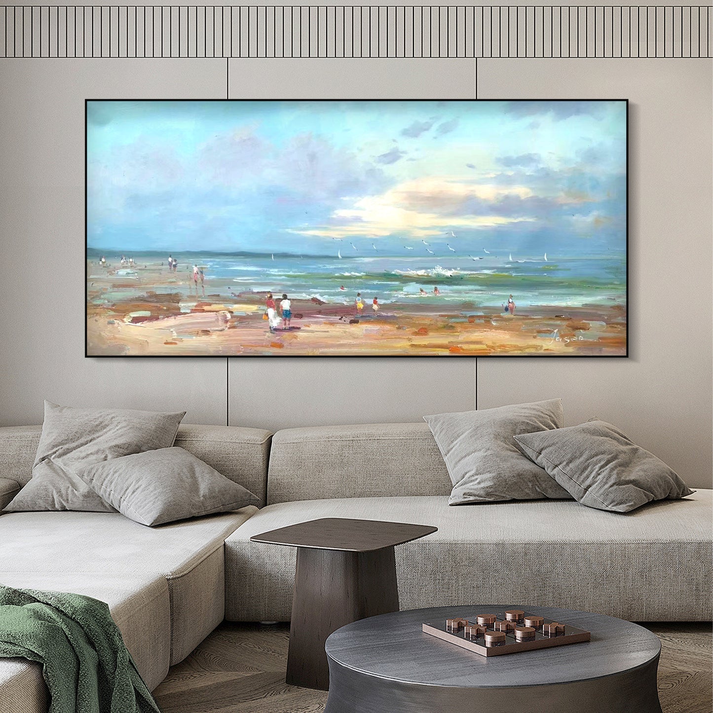 LANDSCAPE PAINTING, BEACHFRONT, HAND-PAINTED CANVAS