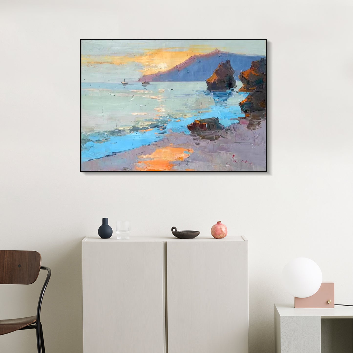 LANDSCAPE PAINTING, AFTERGLOW, HAND-PAINTED CANVAS