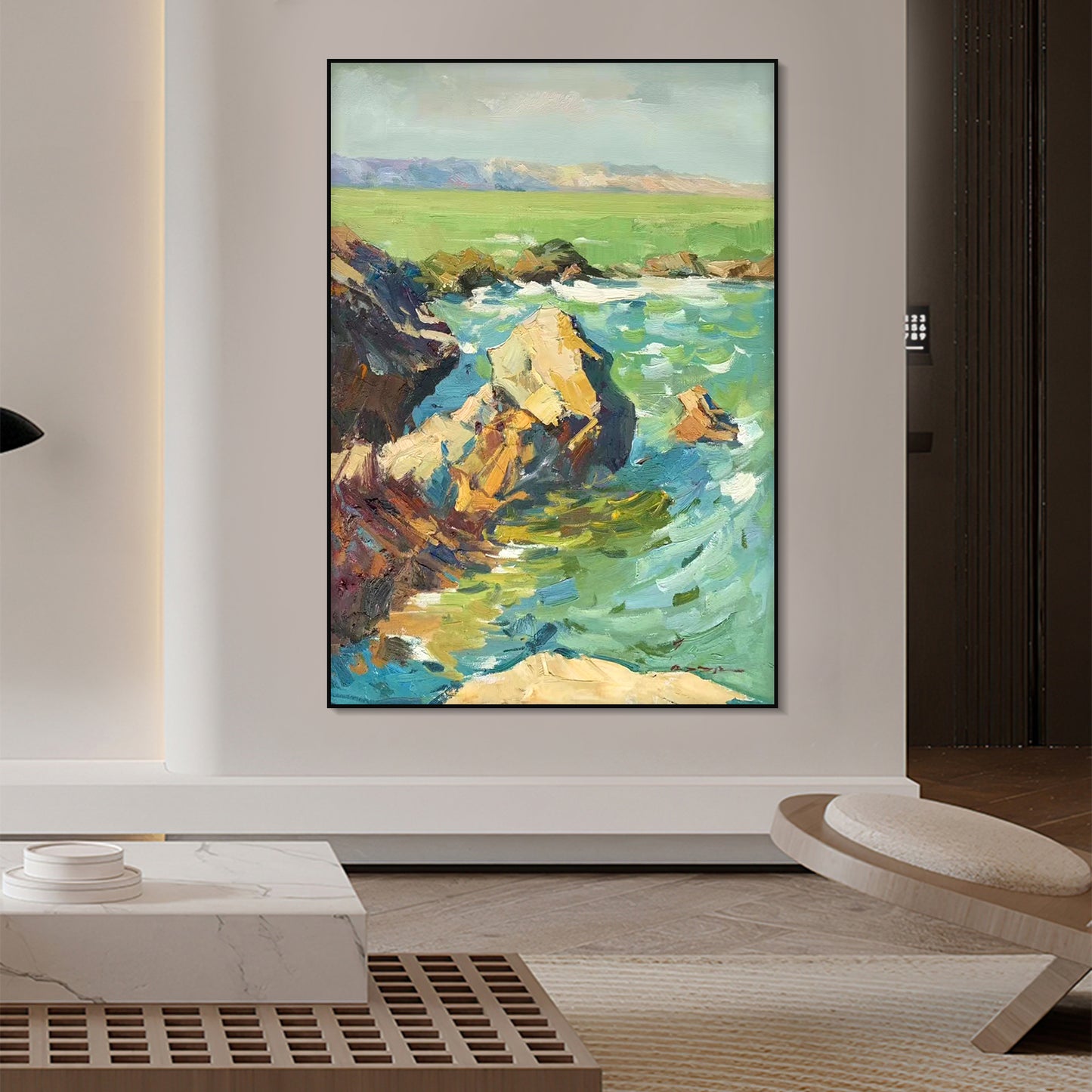 LANDSCAPE PAINTING, ROCKS LOOKOUT, HAND-PAINTED CANVAS