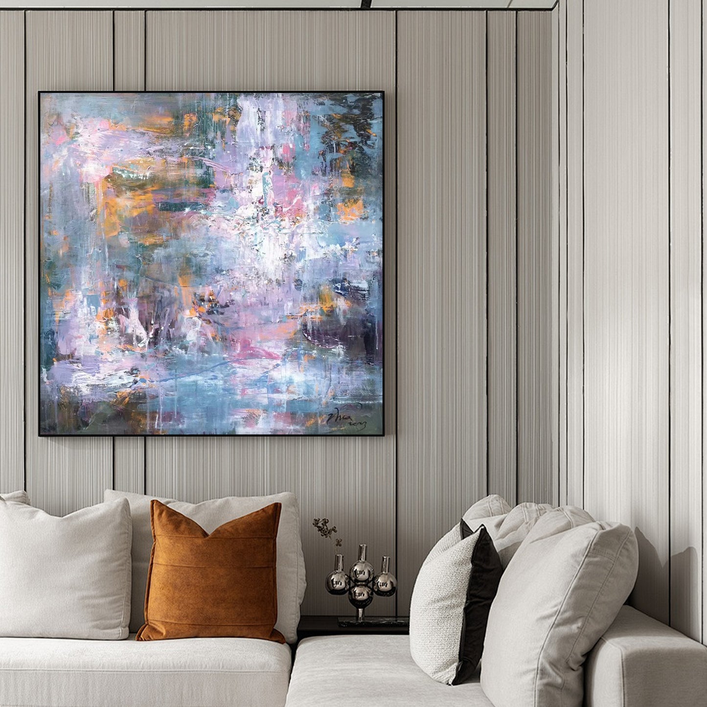 ABSTRACT PAINTING, CHAOS, HAND-PAINTED CANVAS