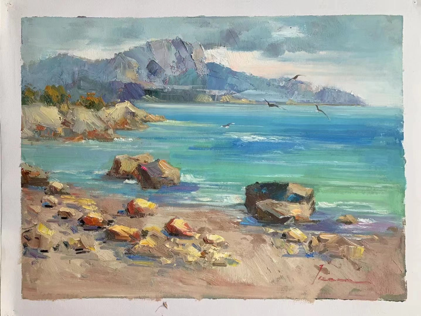 Abstract Close Beach Painting with Rocks and Sand: Wall Art Australia