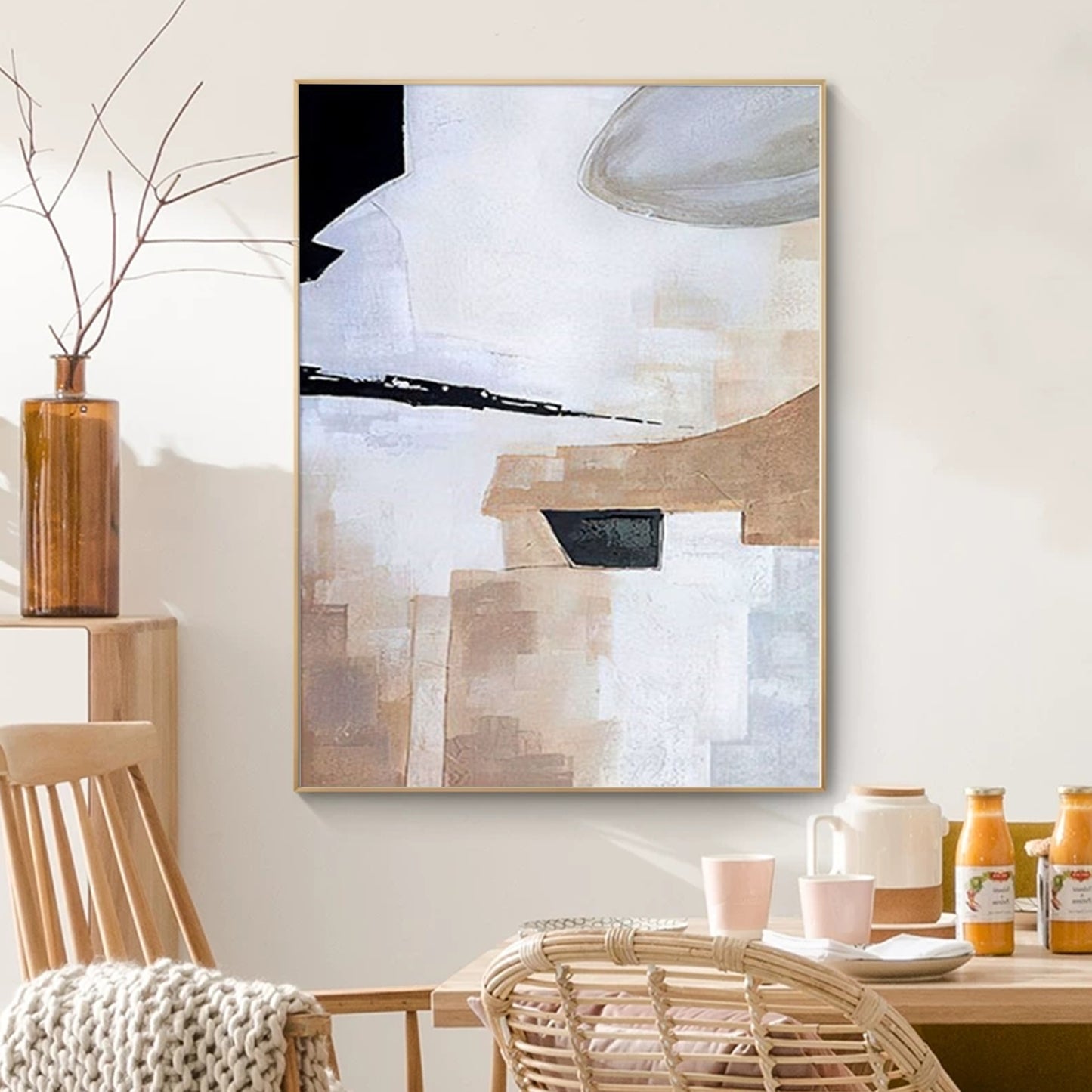 MINIMALIST PAINTING, BLACK AND WHITE, HAND-PAINTED CANVAS