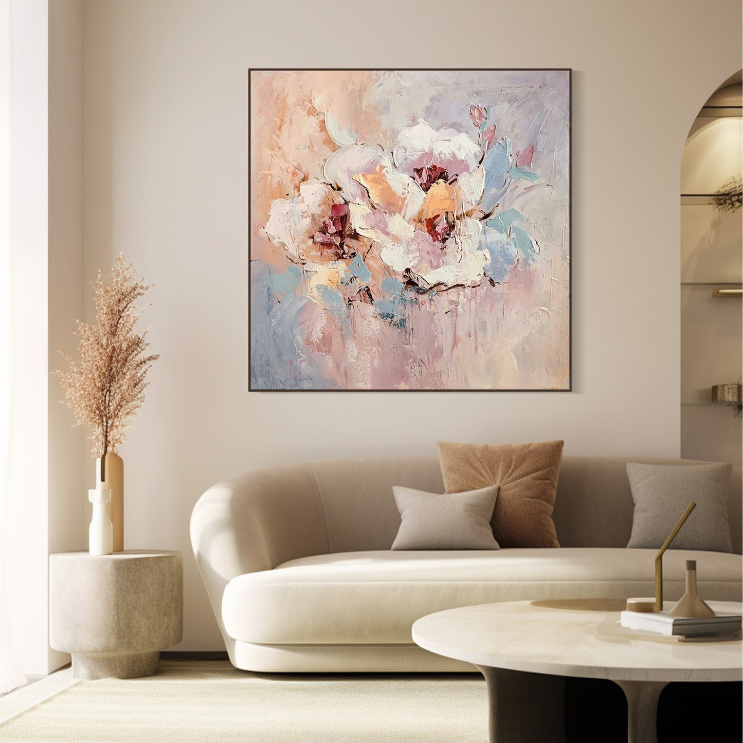 FLOWER PAINTING, IMPRESSION PINK FLOWER, HAND-PAINTED CANVAS