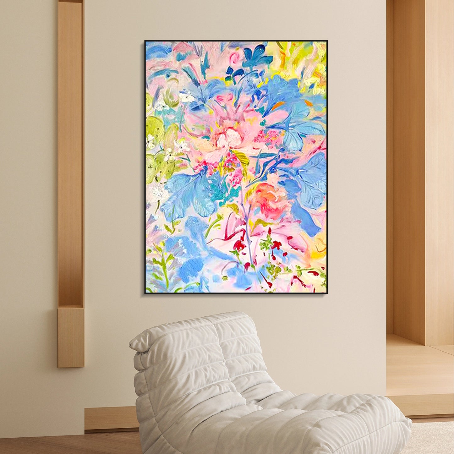 FLOWER PAINTING, COLORFUL BLOOM, HAND-PAINTED CANVAS