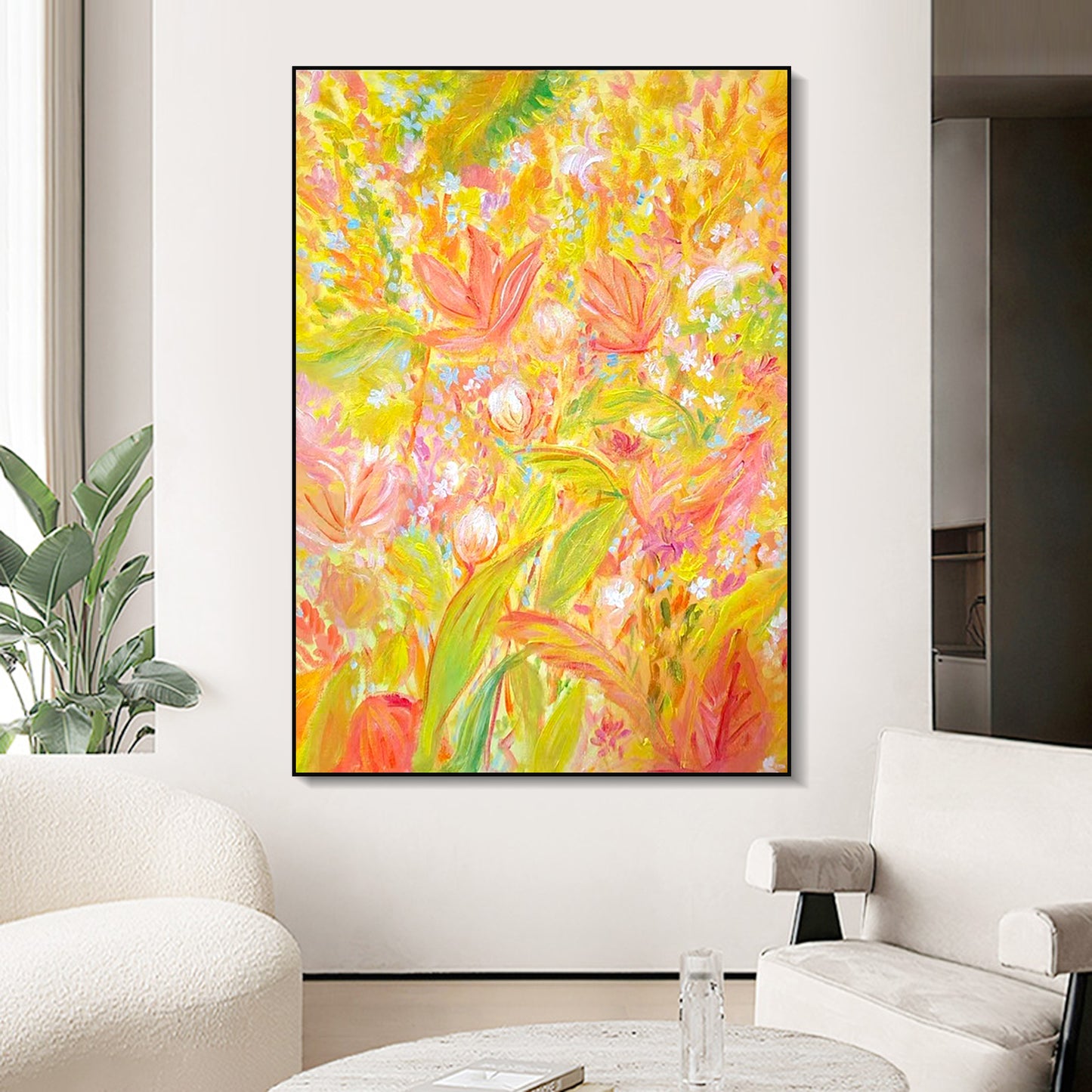 FLOWER PAINTING, BRIGHT BLOOM, HAND-PAINTED CANVAS
