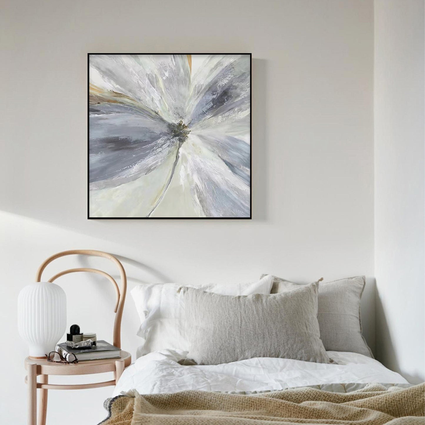 FLOWER PAINTING,NAVY BLUE BLOOM, HAND-PAINTED CANVAS