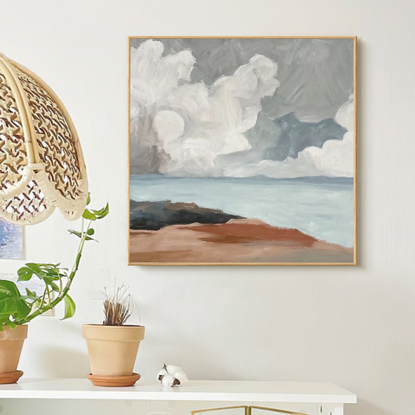 COASTAL, DARK CLOUDS AND SEA, HAND-PAINTED CANVAS