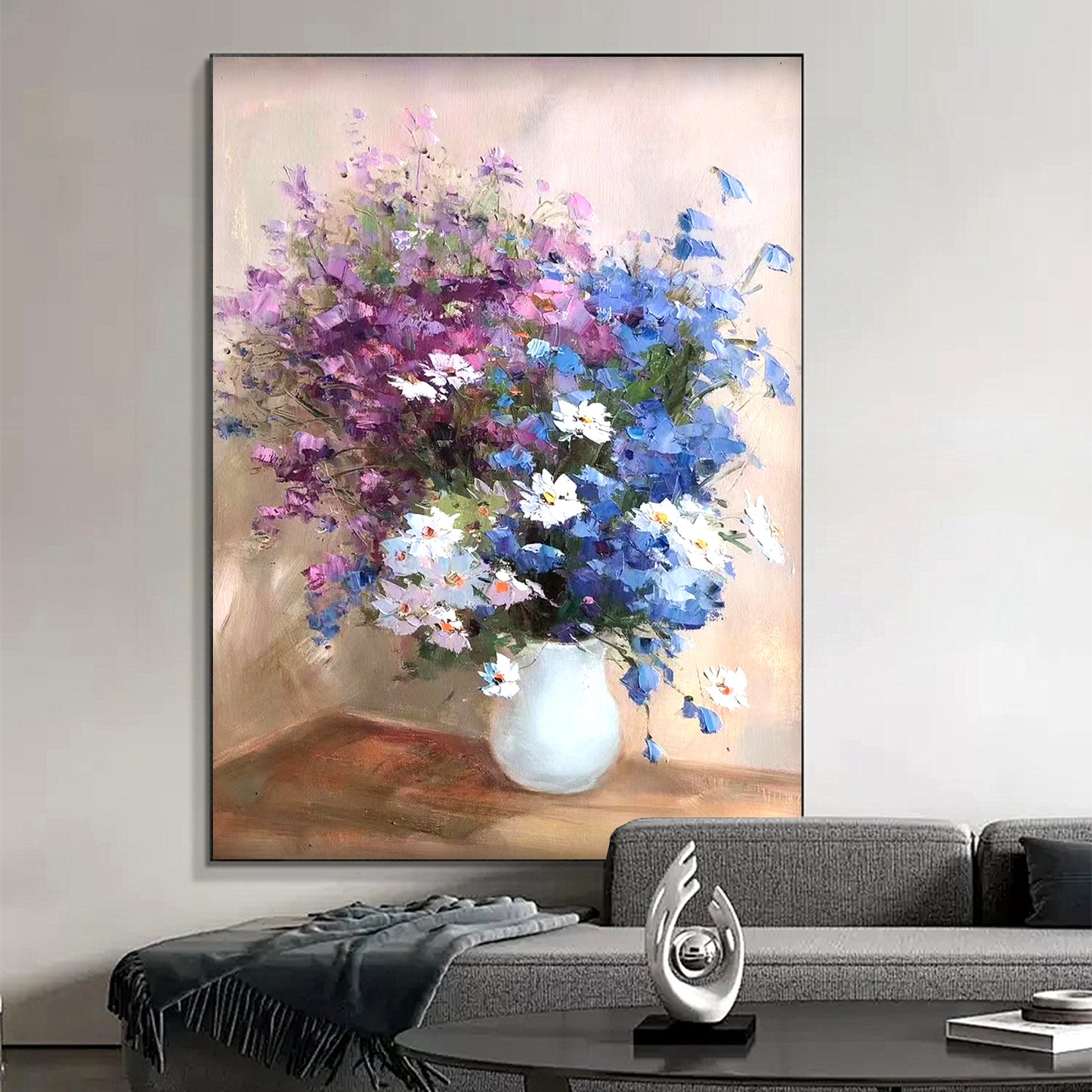 FLOWER PAINTING, CLASS PURPLE BLOOM, HAND-PAINTED CANVAS