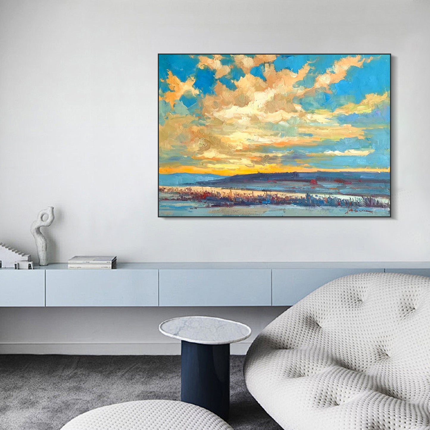 LANDSCAPE PAINTING, AFTERGLOW, HAND-PAINTED CANVAS