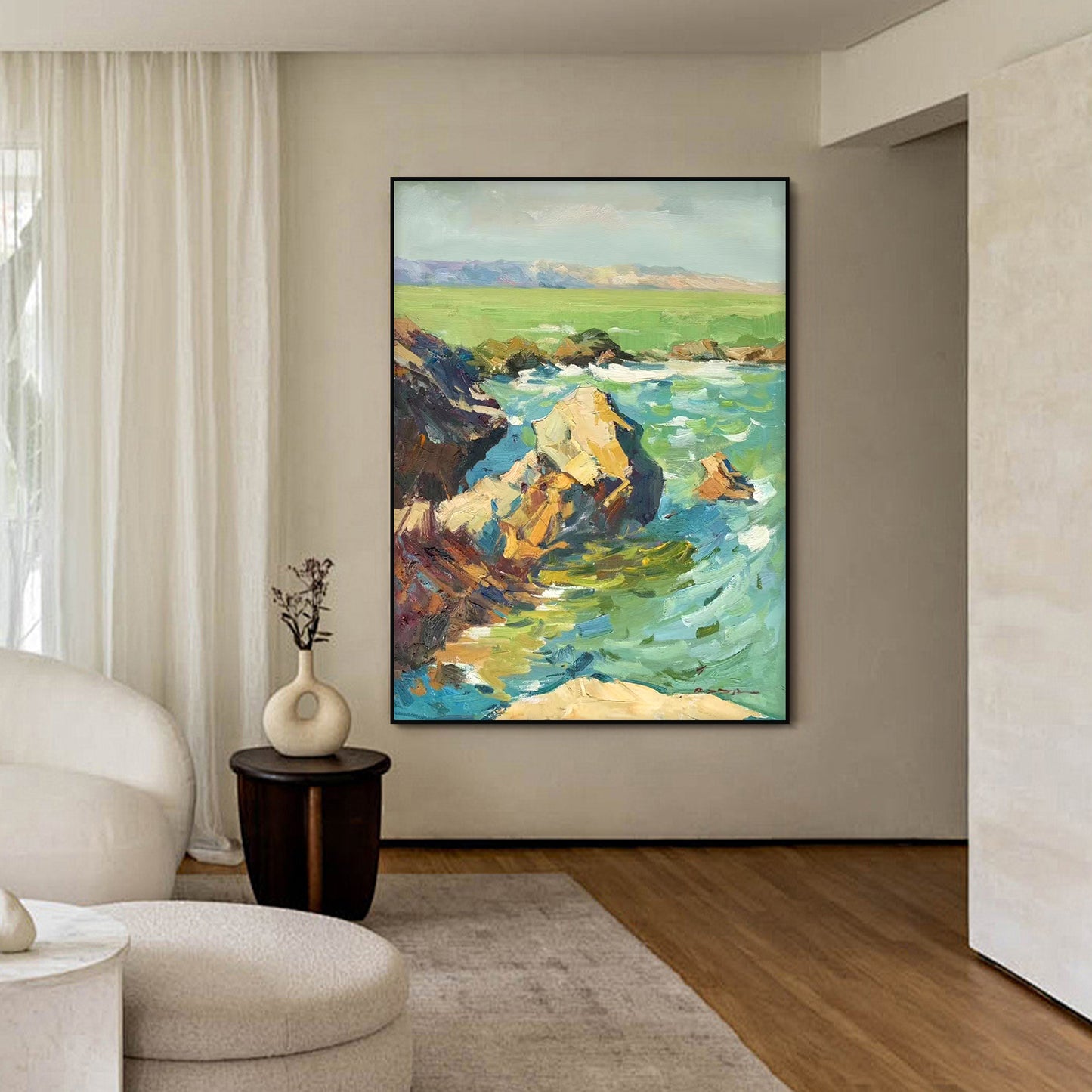 LANDSCAPE PAINTING, ROCKS LOOKOUT, HAND-PAINTED CANVAS