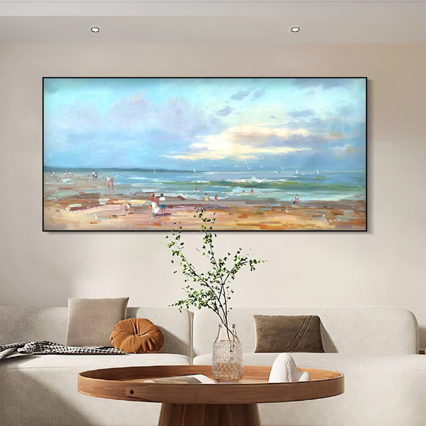 LANDSCAPE PAINTING, BEACHFRONT, HAND-PAINTED CANVAS
