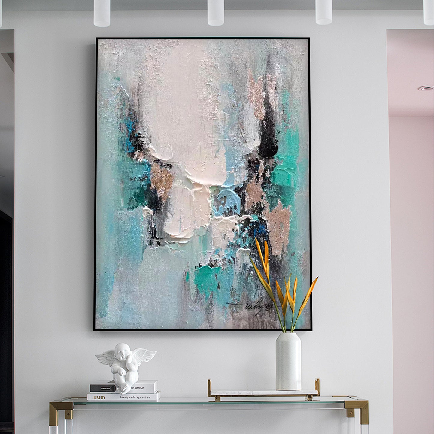 ABSTRACT PAINTING,MOUNTAIN HILL, HAND-PAINTED CANVAS