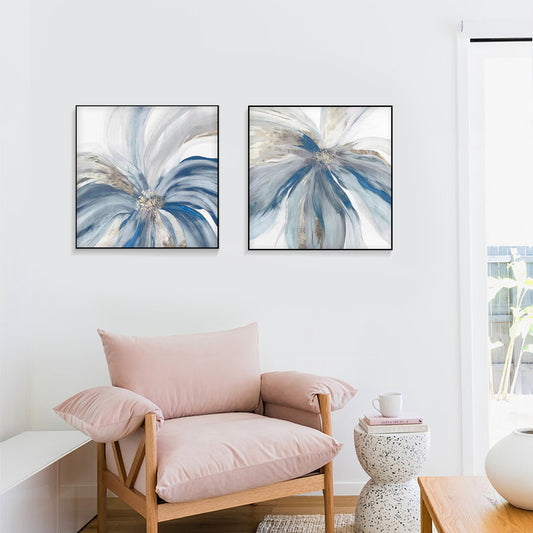 SET OF 2 BLUE FLOWER, HAND-PAINTED CANVAS, FLOWER PAINTING