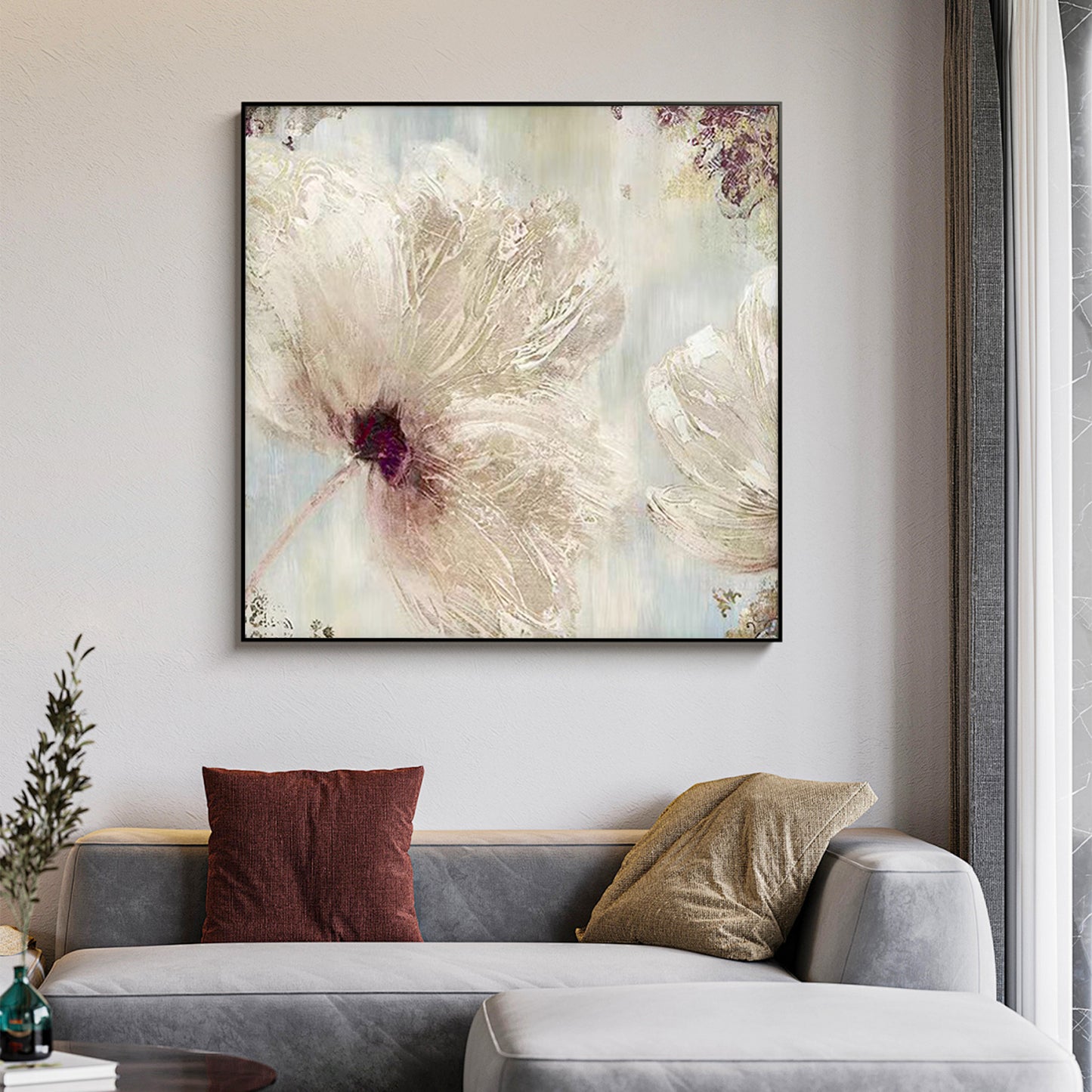 SET OF 2 BLOOM FLOWER, HAND-PAINTED CANVAS, FLOWER PAINTING