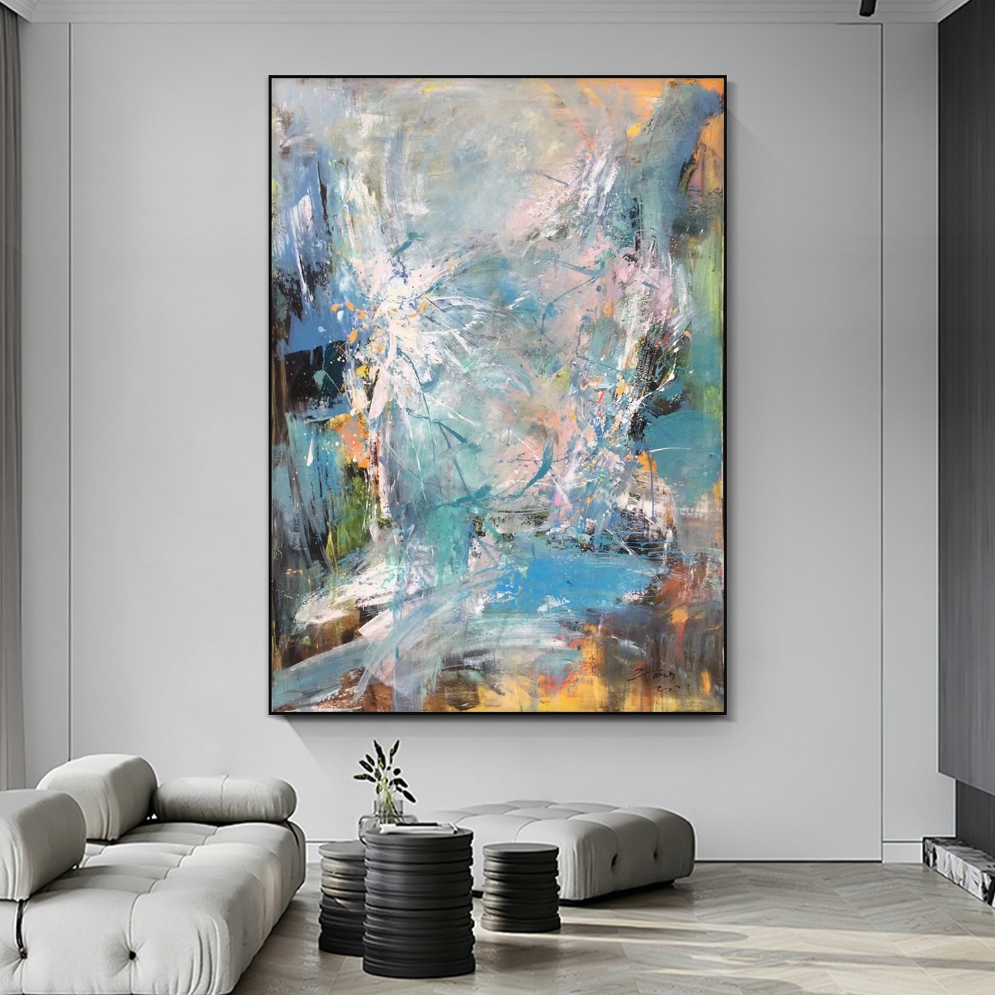 ABSTRACT PAINTING, GALAXY WORLD, HAND-PAINTED CANVAS