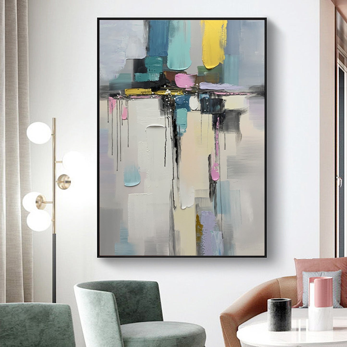 ABSTRACT PAINTING, MODEN LIFE, HAND-PAINTED CANVAS