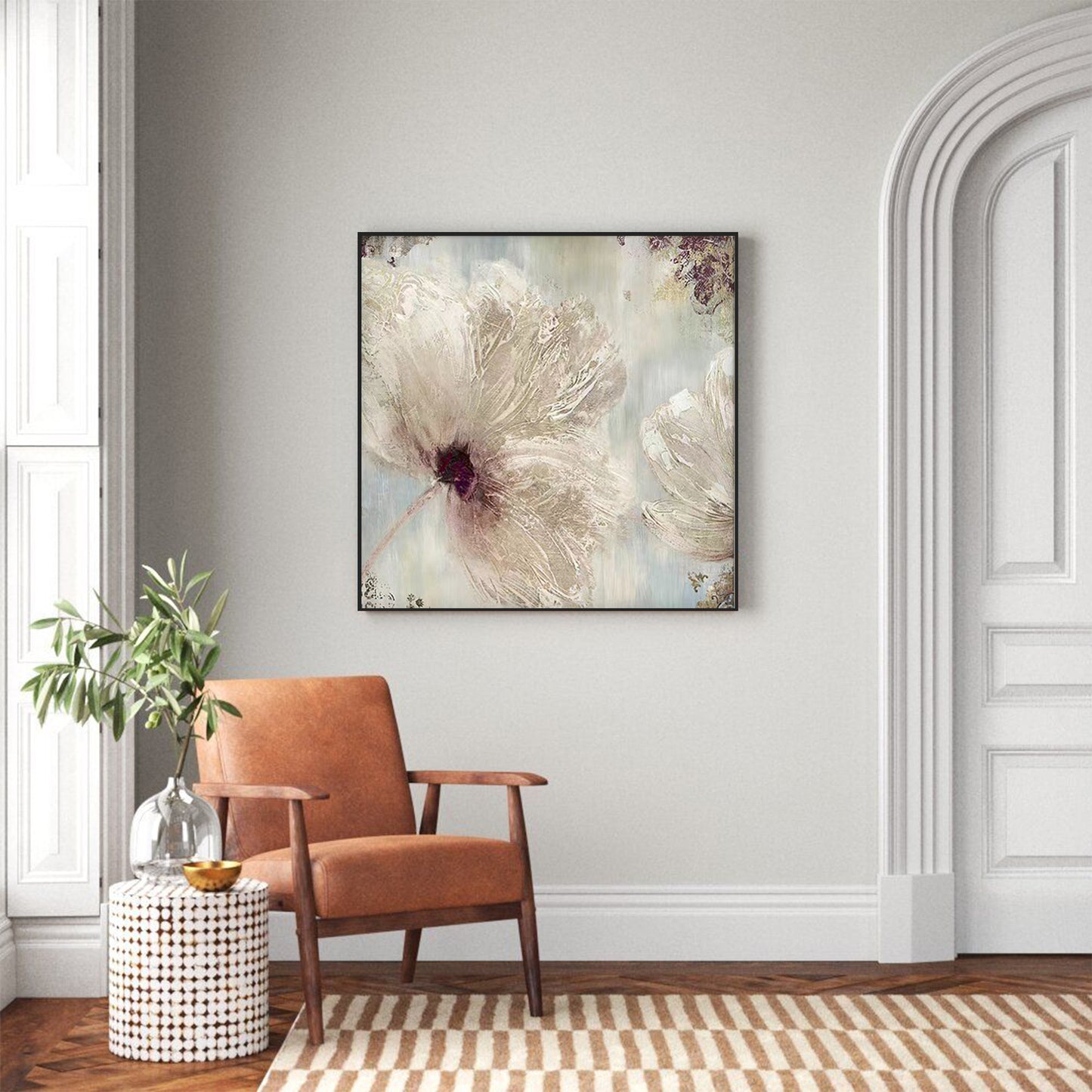 SET OF 2 BLOOM FLOWER, HAND-PAINTED CANVAS, FLOWER PAINTING