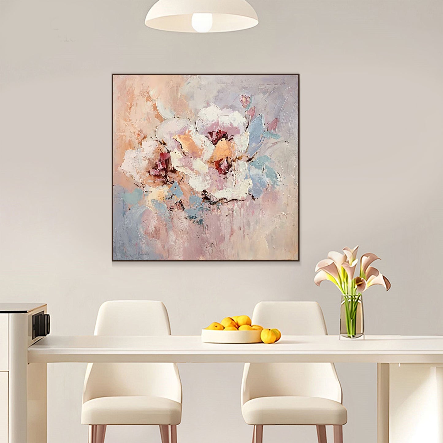 FLOWER PAINTING, IMPRESSION PINK FLOWER, HAND-PAINTED CANVAS