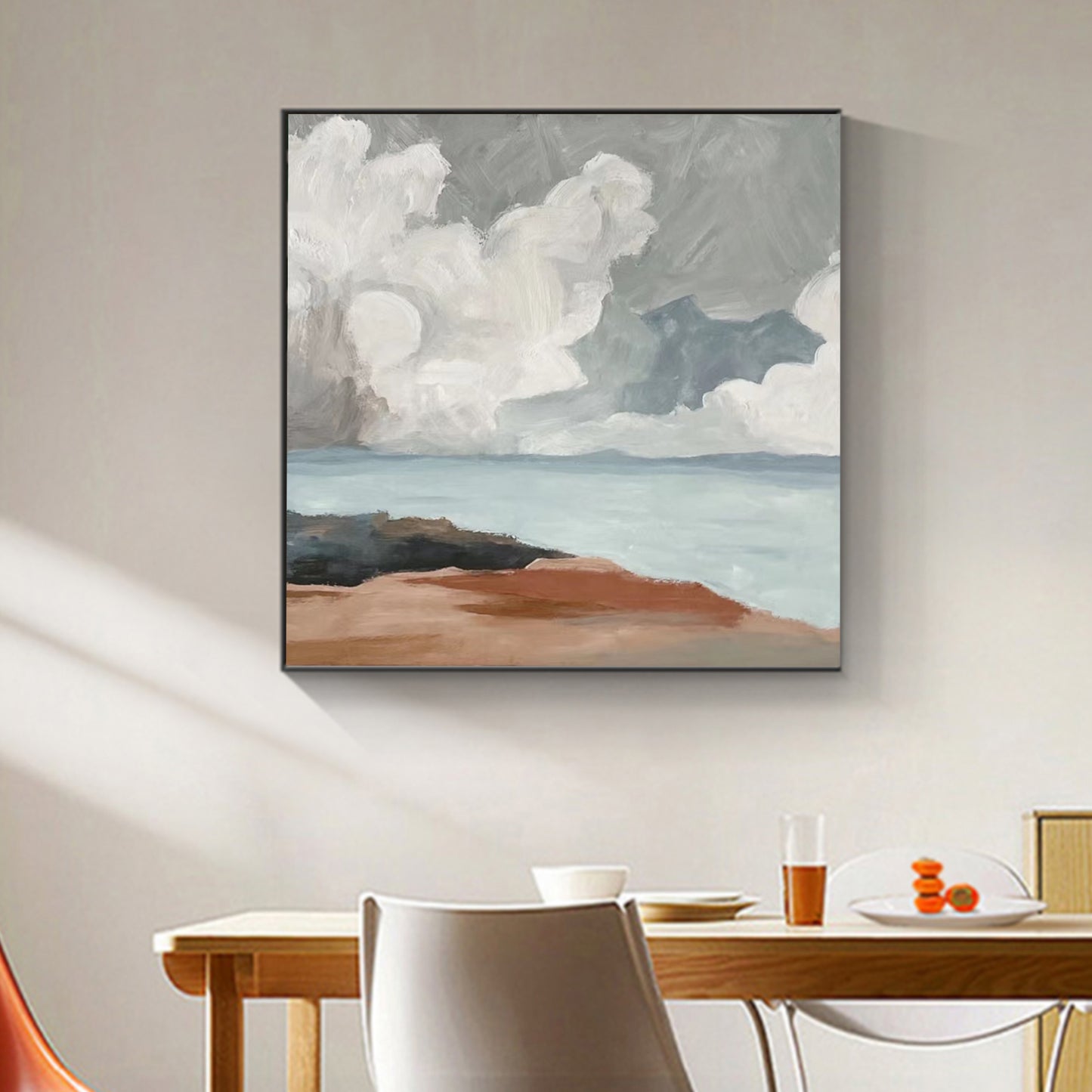 COASTAL, DARK CLOUDS AND SEA, HAND-PAINTED CANVAS