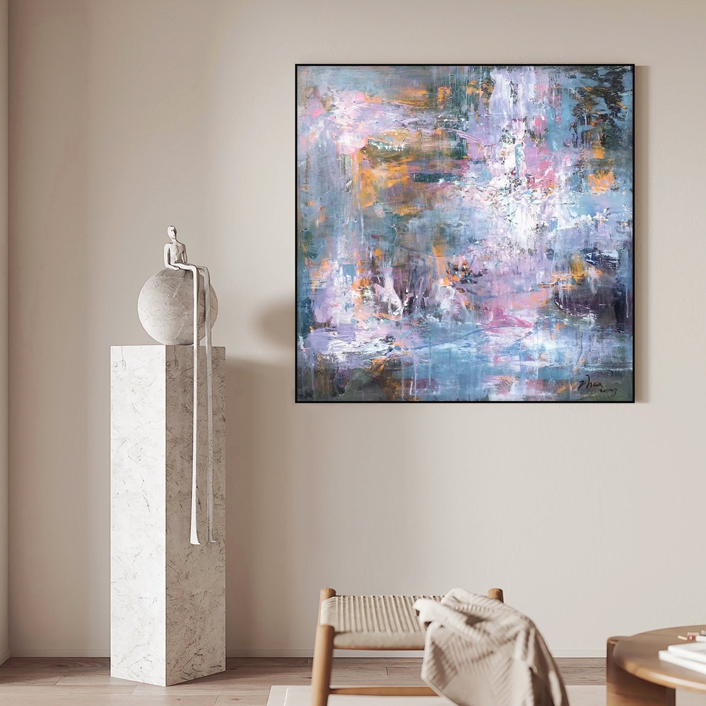 ABSTRACT PAINTING, CHAOS, HAND-PAINTED CANVAS