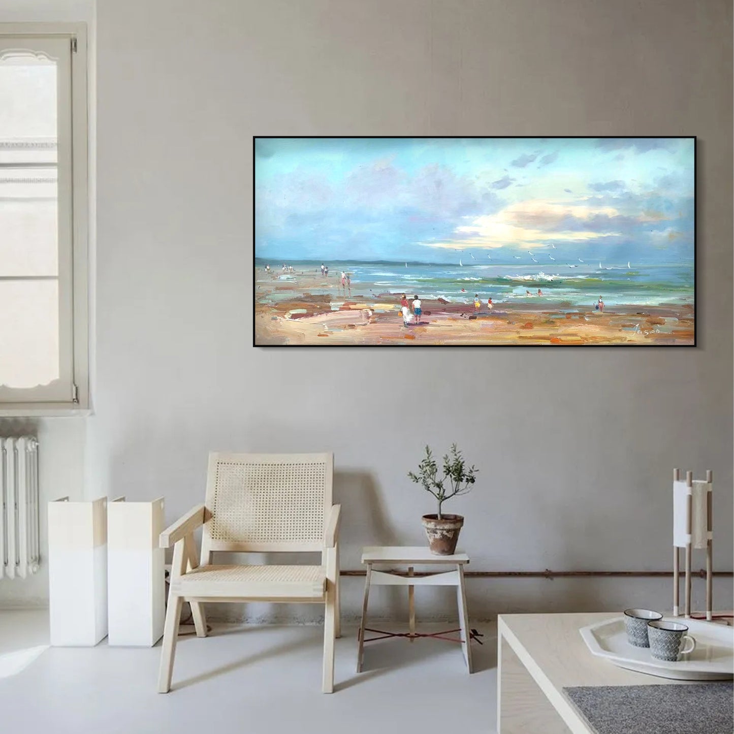 LANDSCAPE PAINTING, BEACHFRONT, HAND-PAINTED CANVAS