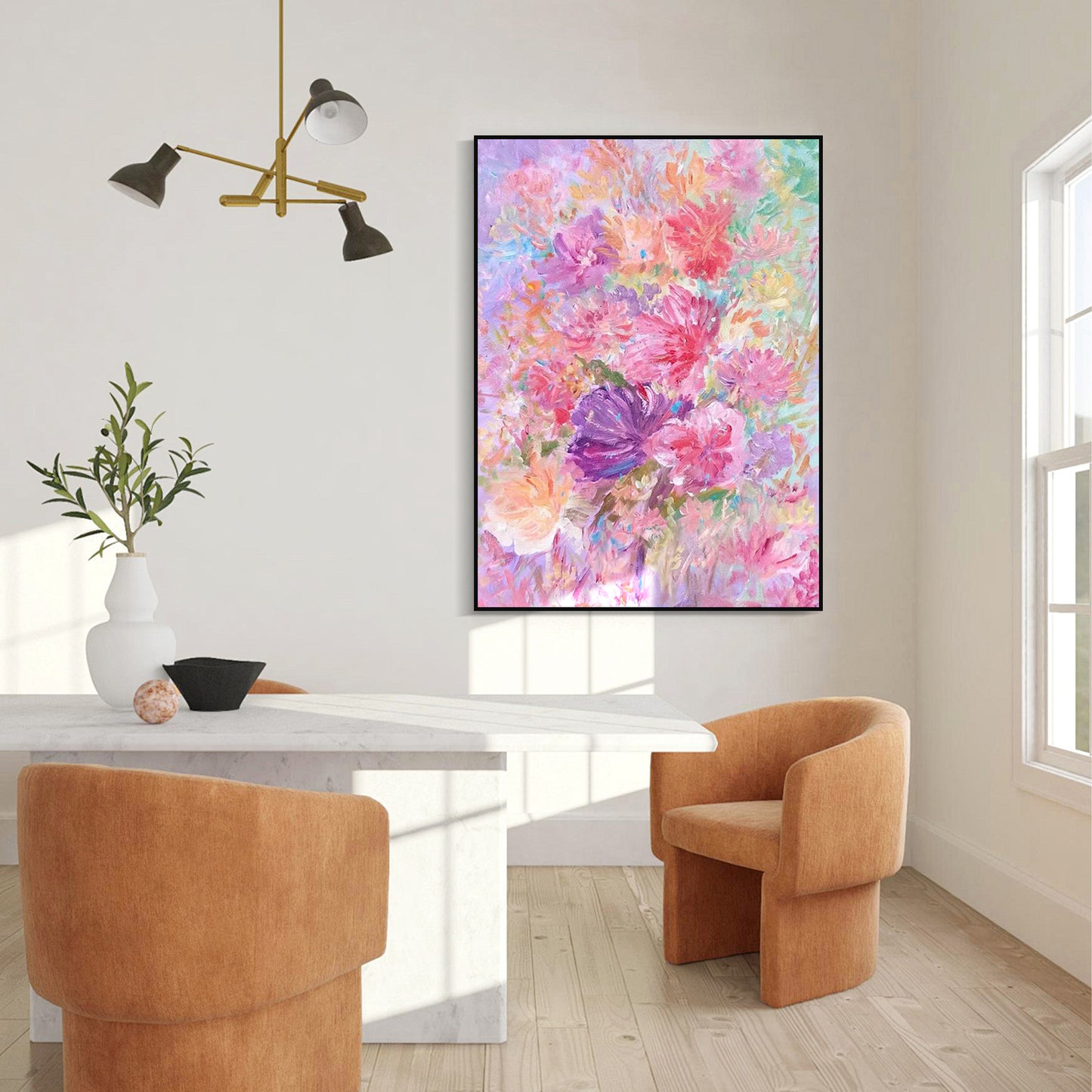 FLOWER PAINTING, PINK BLOOM 2, HAND-PAINTED CANVAS