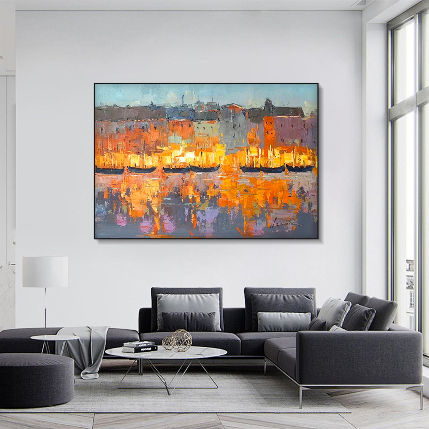 LANDSCAPE PAINTING, COASTAL BRIGHT LIGHTS, HAND-PAINTED CANVAS