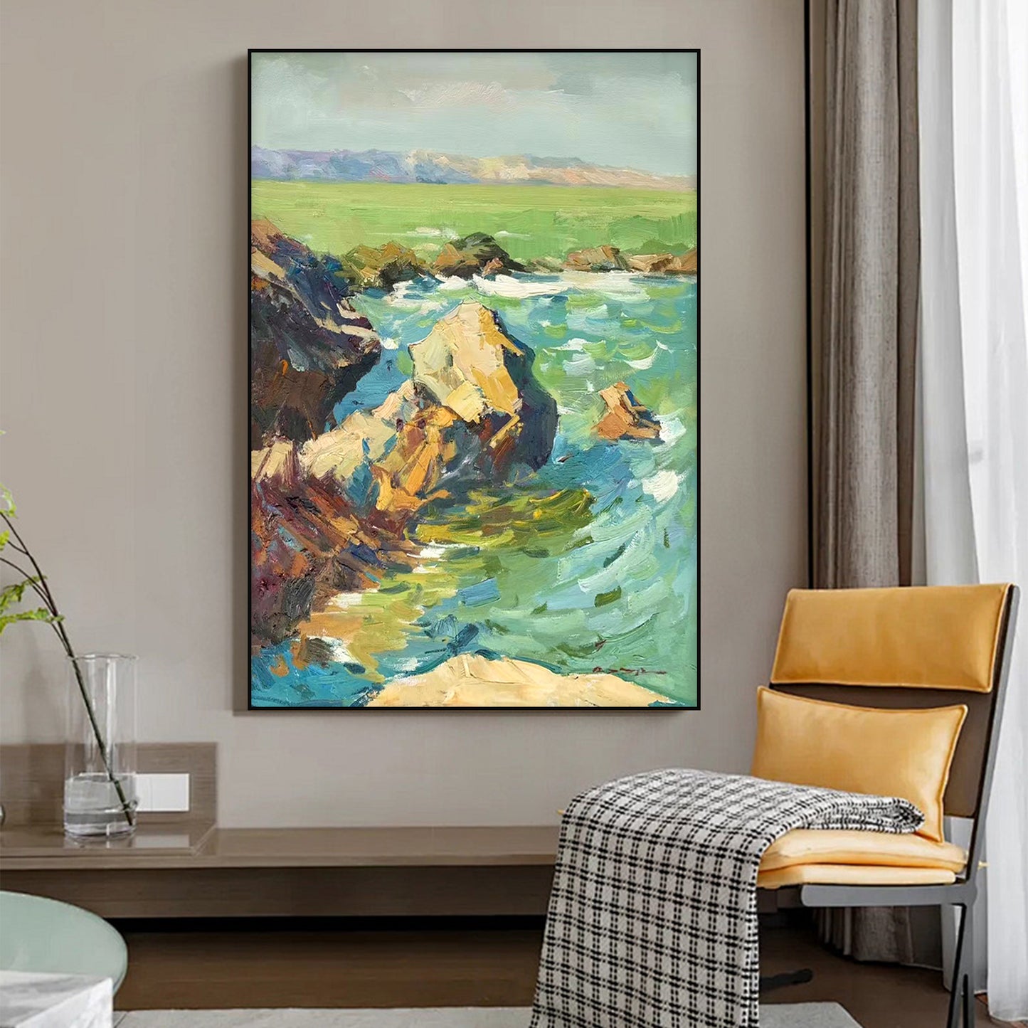 LANDSCAPE PAINTING, ROCKS LOOKOUT, HAND-PAINTED CANVAS