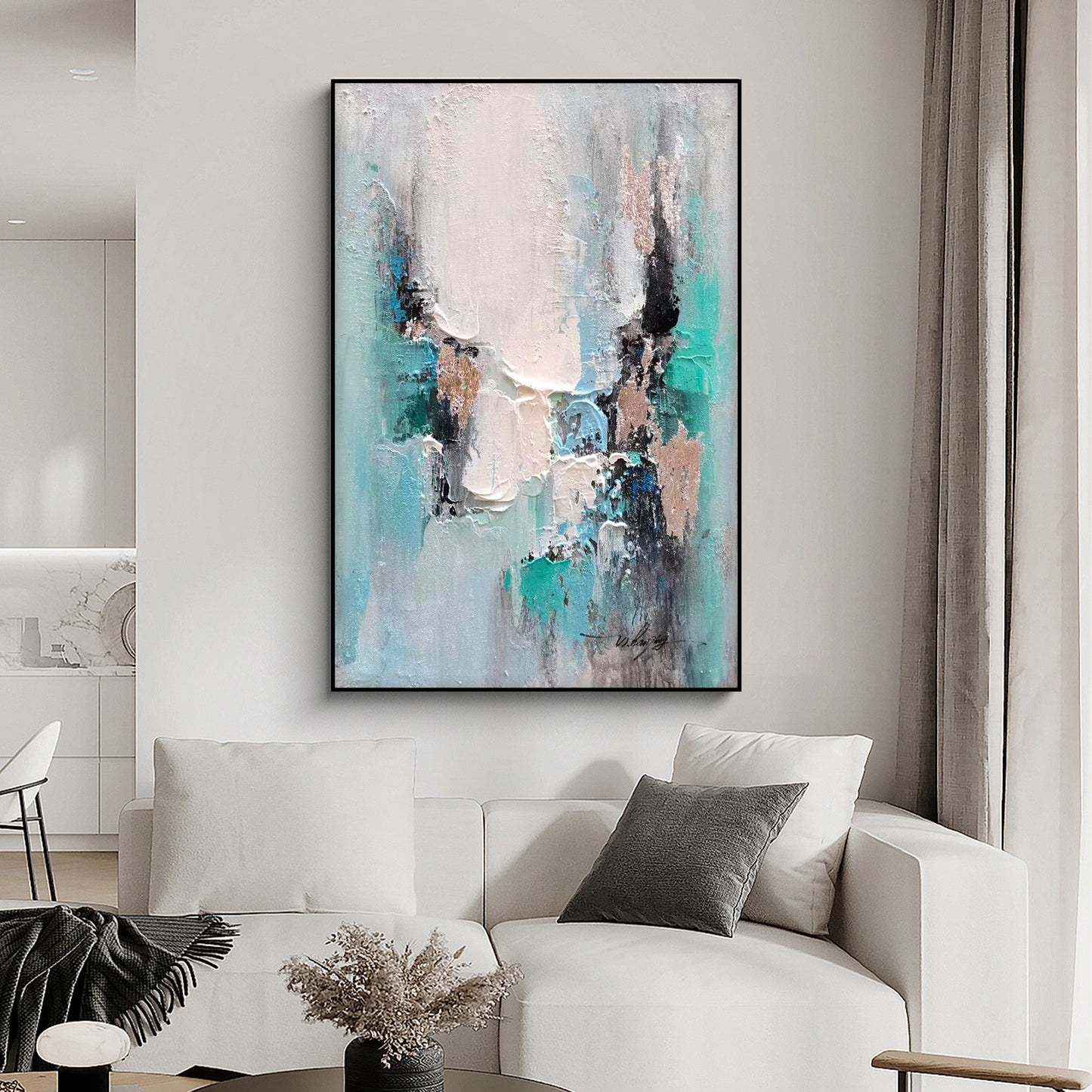 ABSTRACT PAINTING,MOUNTAIN HILL, HAND-PAINTED CANVAS