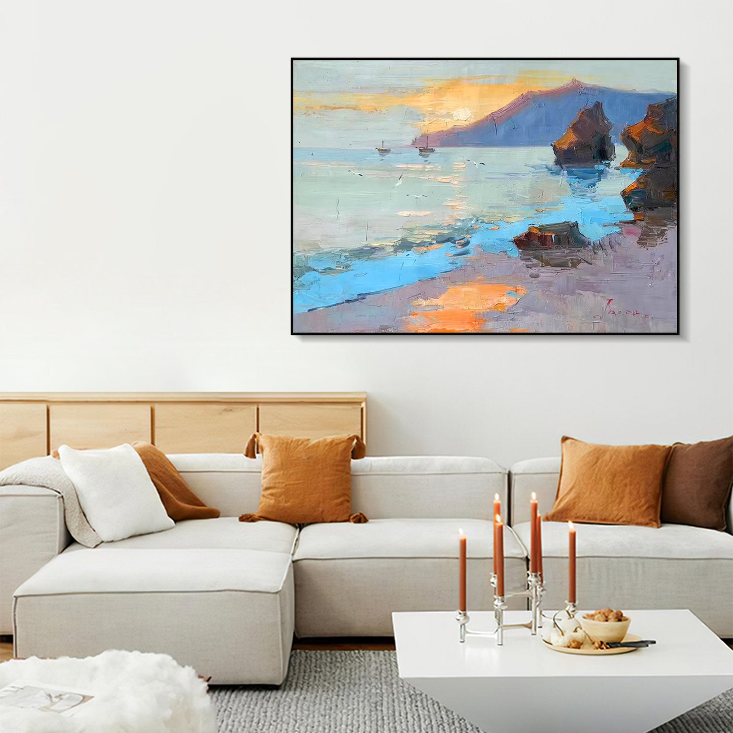 LANDSCAPE PAINTING, AFTERGLOW, HAND-PAINTED CANVAS