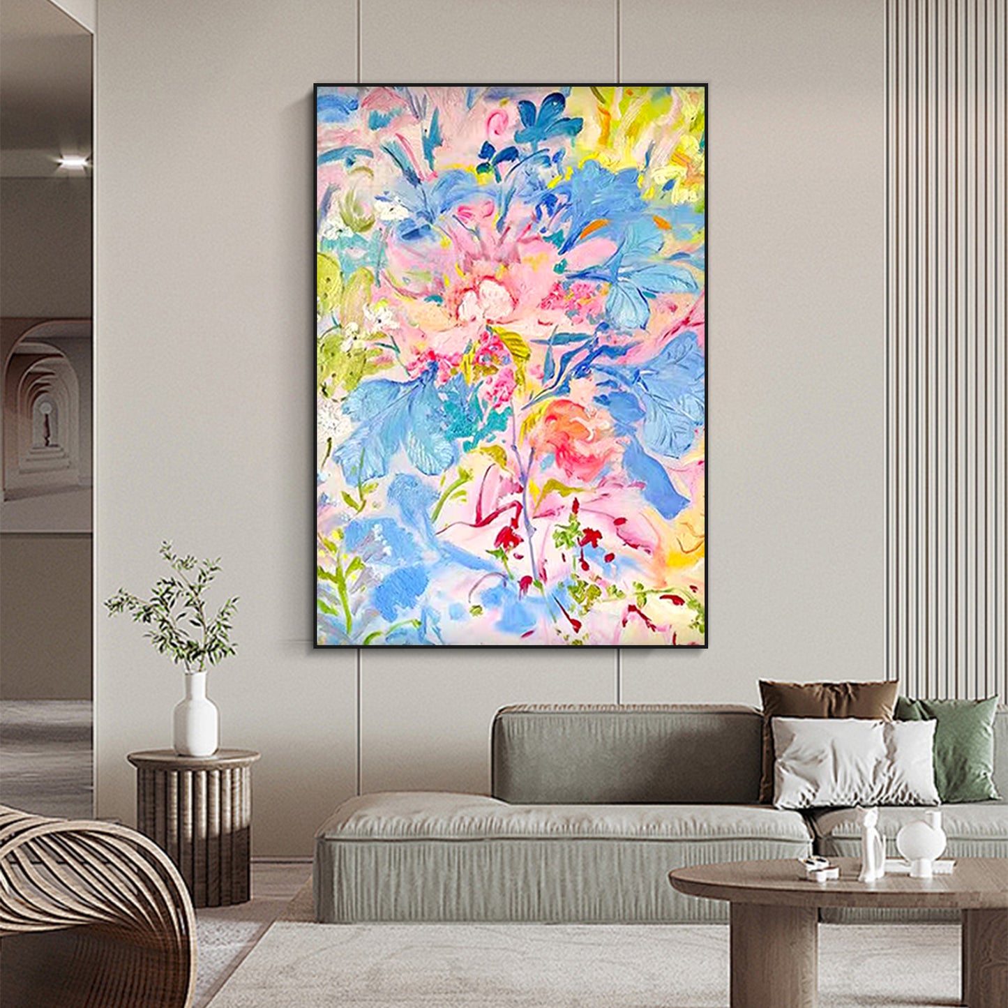 FLOWER PAINTING, COLORFUL BLOOM, HAND-PAINTED CANVAS