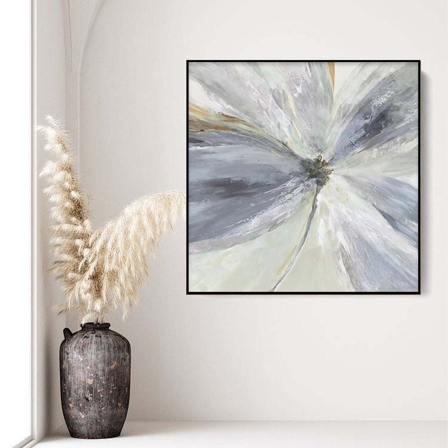 FLOWER PAINTING,NAVY BLUE BLOOM, HAND-PAINTED CANVAS