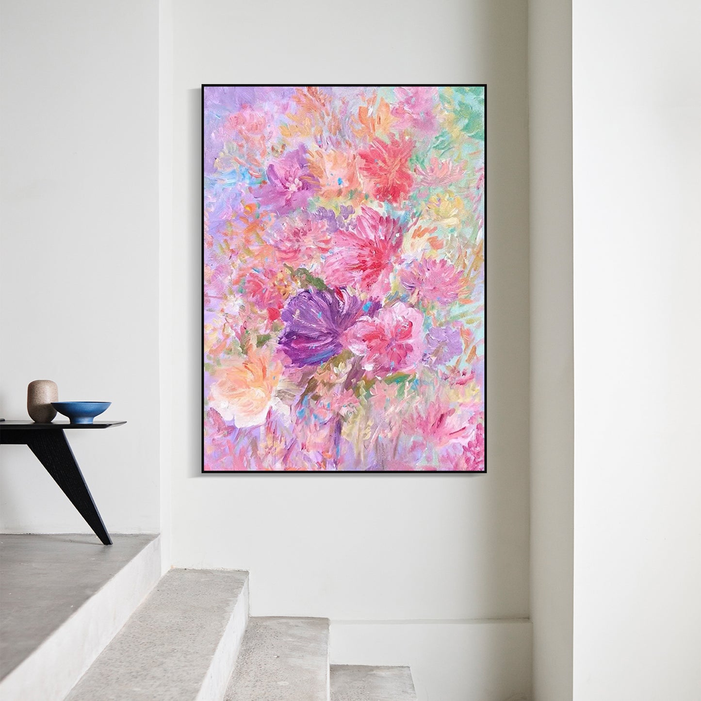 FLOWER PAINTING, PINK BLOOM 2, HAND-PAINTED CANVAS