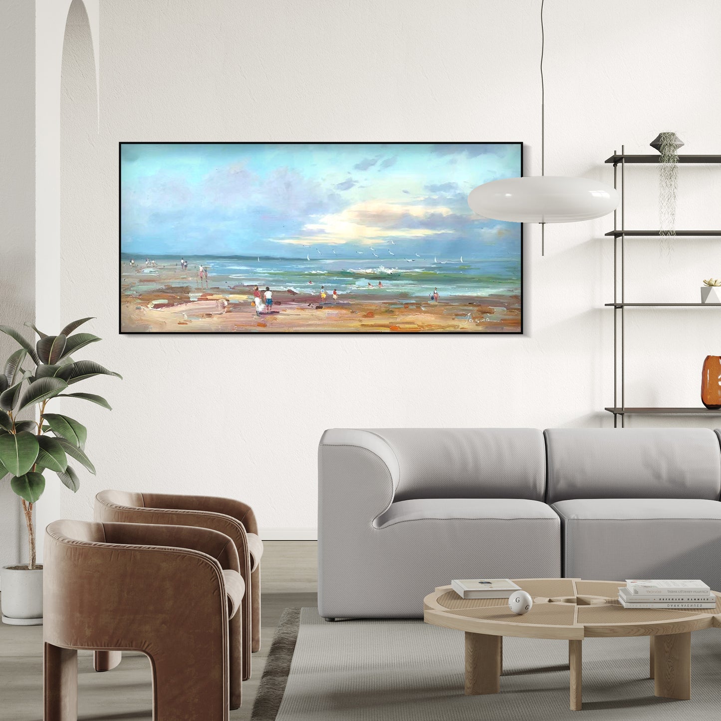 LANDSCAPE PAINTING, BEACHFRONT, HAND-PAINTED CANVAS