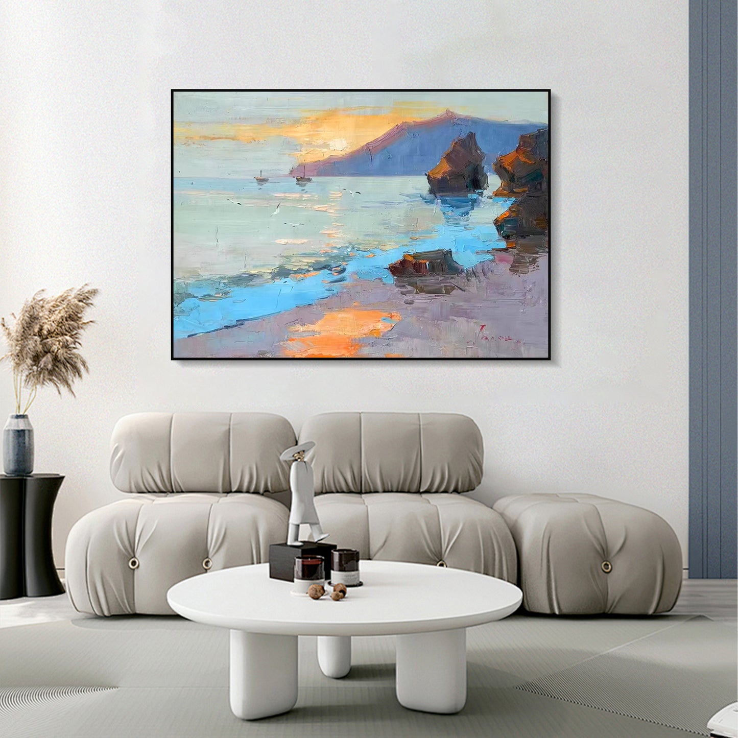 LANDSCAPE PAINTING, AFTERGLOW, HAND-PAINTED CANVAS